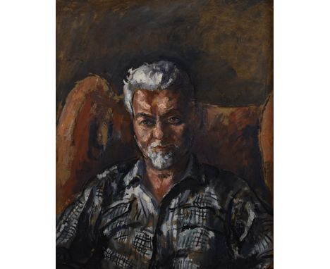 Archibald Ziegler (1903-1971) oil on board portrait of a seated man wearing a checked shirt 'The Old Whaler', signed lower ri