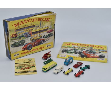 Matchbox Lesney diecast model 'Grand Prix' Race Track Set G-4 with models 13, 14, 19, 32, 41, 47, 52, 73, M-i and R-4, in ori