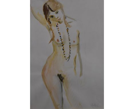 Guy Roddon (1919-2006) watercolour portrait of a nude woman wearing a necklace, signed lower right, 47 x 35cm