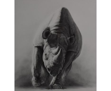 Gary Hodges (b1954) signed limited edition print Heat and Dust (332/850) rhinoceros, 49 x 42cm, in black frame&nbsp;