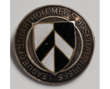Saint Bartholomew's Hospital silver and enamel nurse's badge, hallmark London 1948&nbsp;