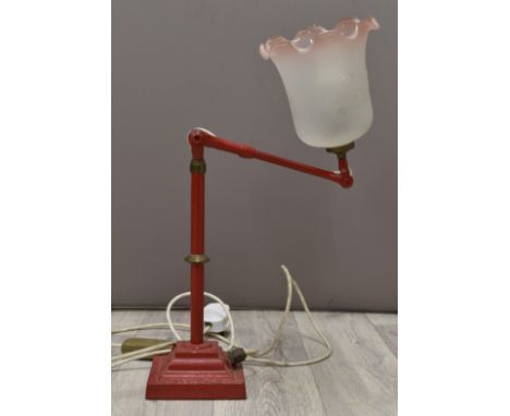Dugdill's cast iron vintage&nbsp;Anglepoise lamp with pink shade, H52cm