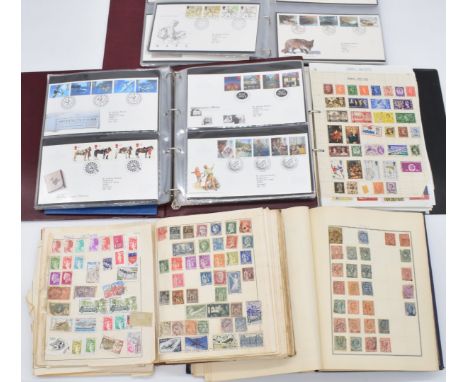 Three albums of world stamps including GB and two albums of first day covers&nbsp;