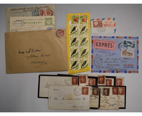 Two box files of GB and world stamps, first day covers and covers, including eleven 1d reds on covers