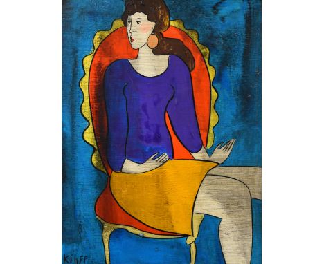 Linda Le Kinff (b1949) oil on panel portrait of a seated lady 'Hannah', signed lower left, 39.5 x 31.5cm, in ornate gilt fram