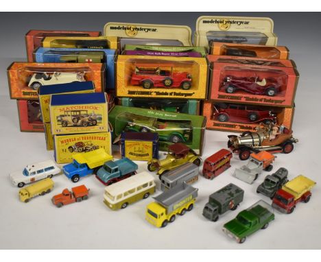 Thirty Matchbox Lesney Models of Yesteryear diecast model vehicles including 1911 Renault Y-2, 1910 Benz Limousine Y-3, Rolls