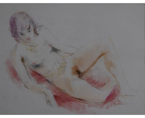 Guy Roddon (1919-2006) watercolour portrait of a nude woman reclining, signed lower right, 36 x 48cm