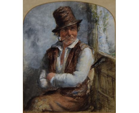 James Drummond (1816-1877) watercolour portrait of a fisherman or similar smoking a pipe, signed and dated 1866 lower right, 