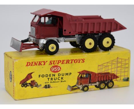 Dinky Supertoys diecast model Foden Dump Truck with Bulldozer Blade with red body and yellow hubs, 959, in original box.&nbsp