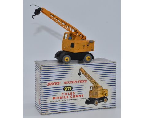 Dinky Toys diecast model Coles Mobile Crane with yellow body and hubs and black chassis, 971, in original box