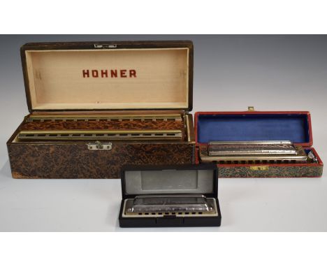 M Hohner Chromatica No.265 double chromatic harmonica in original case, together with a Chromonika II case, Hohner harmonica 