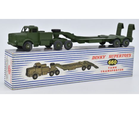 Dinky Supertoys diecast model Tank Transporter with green body and trailer, 660, in original box.&nbsp;