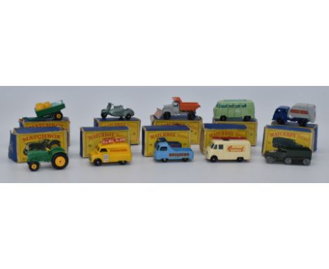 Ten Matchbox Lesney 1-75 series diecast model vehicles 15, 16, 34, 36, 42, 49, 50, 51, 60 and 62, all in original D series bo