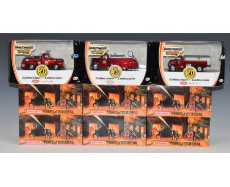 Nine Matchbox diecast model fire engines comprising six Models of Yesteryear Fire Engine Series and three Matchbox 50 Years C