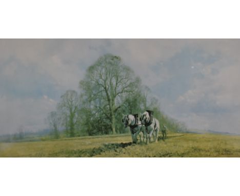 David Shepherd signed limited edition (849/850) print Spring Ploughing, 55 x 102cm, in gilt frame