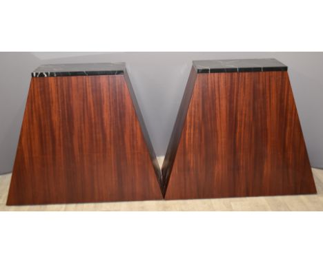 A pair of royalcore style tapered mahogany plinths / stands / console tables with veined black marble tops, W108 x D50 at bas