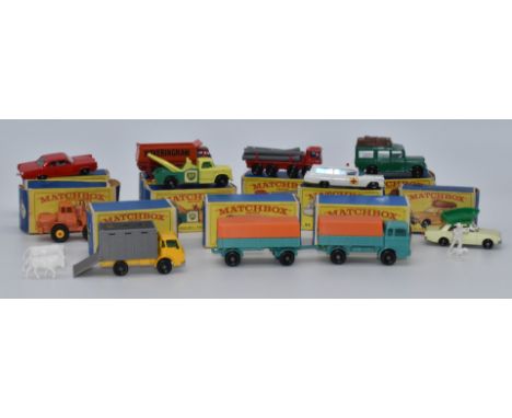 Eleven Matchbox Lesney 1-75 series diecast model vehicles 1, 2, 10, 12, 17 and 37 in E3 series boxes and 13, 22, 45, 54 and 6