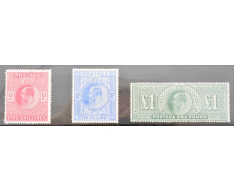 Mounted mint KEVII high values 5s, 10s (two light vertical creases) and £1. High catalogue value