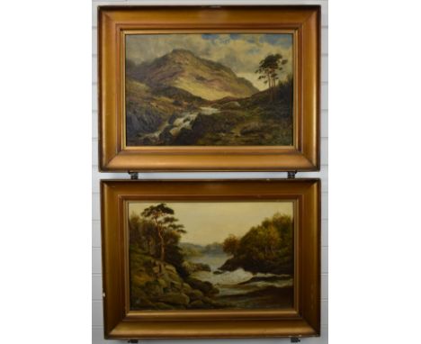 Tom Seymour (1844-1904) pair of oil on canvas Scottish or similar landscapes, one 'The Last Light' the other 'Flowing to the 