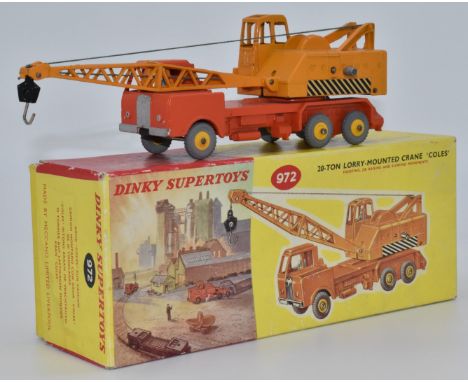 Dinky Supertoys diecast model 20-Ton Lorry-Mounted Crane 'Coles' with orange lorry, yellow crane and blue driver, 972, in ori