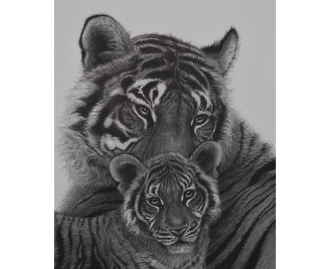 Gary Hodges (b1954) signed limited edition print, Bengal Tigress and Cub (447/850), 40 x 31cm