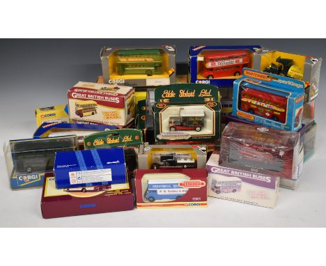 Twenty-seven mainly Corgi, Dinky and Corgi Classics diecast model vehicles including buses, trams, haulage, road signs etc.