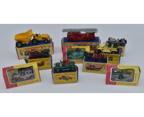 Ten Matchbox Models of Yesteryear diecast model vehicles including King Size Merryweather Fire Engine, Curtiss Wright Rear Du