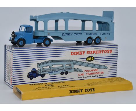 Dinky Supertoys&nbsp;Pullmore Car Transporter with Detachable&nbsp;Lading Ramp 994 with blue cab and hubs, pale blue trailer 