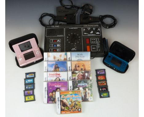 Two Nintendo handheld games consoles DS and 3DS together with various games and a Teleng Colourstars TV games console.&nbsp;