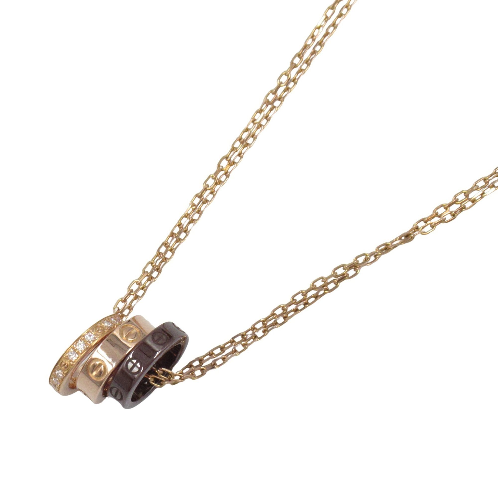 Cartier Love Three Hoop Diamond Necklace, Ceramic 18K Pink Gold (K18PG) with Diamonds, Clear, for Wo