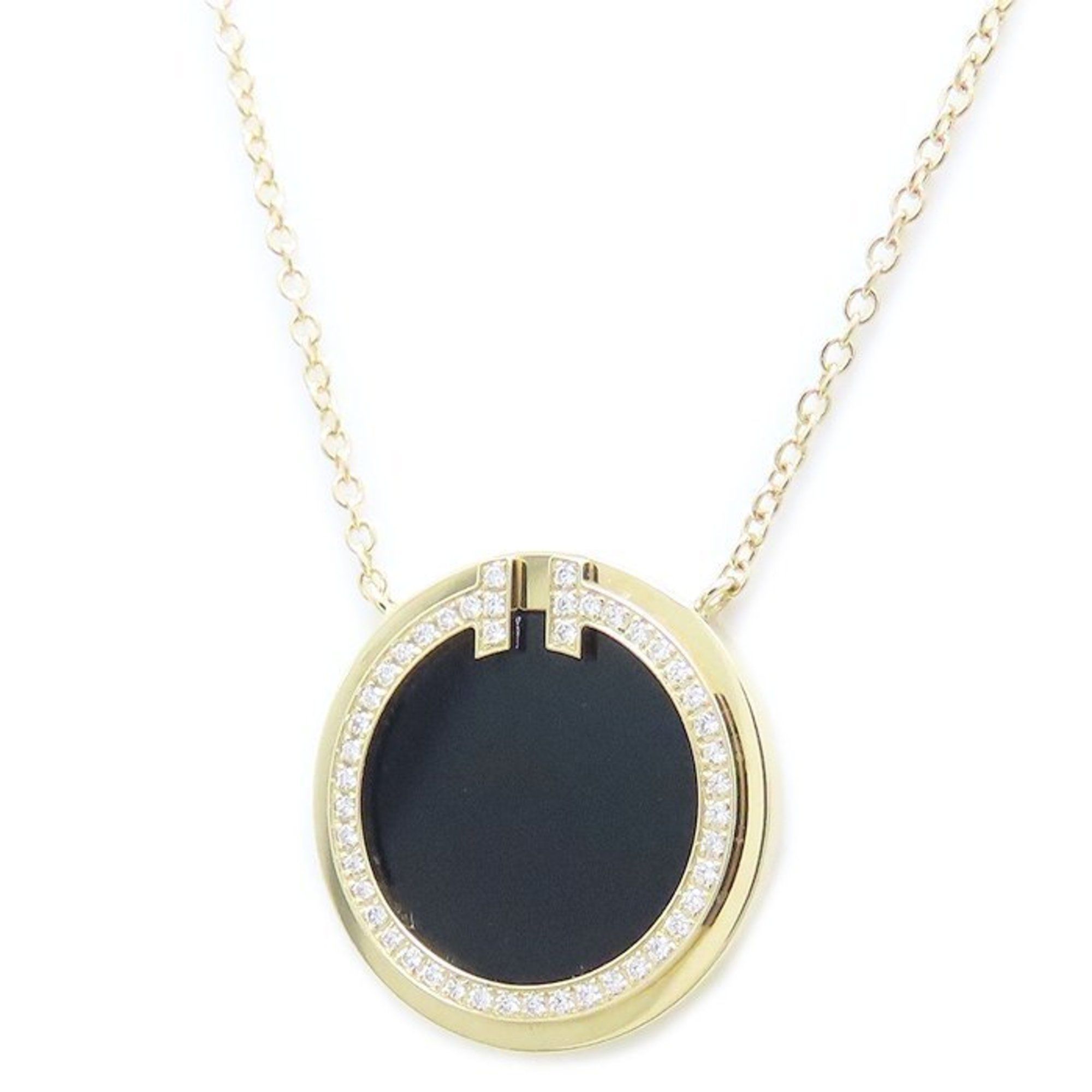 TIFFANY & Co. Tiffany T Circle Necklace with Onyx and Diamonds in 18K Yellow Gold for Women, 294360