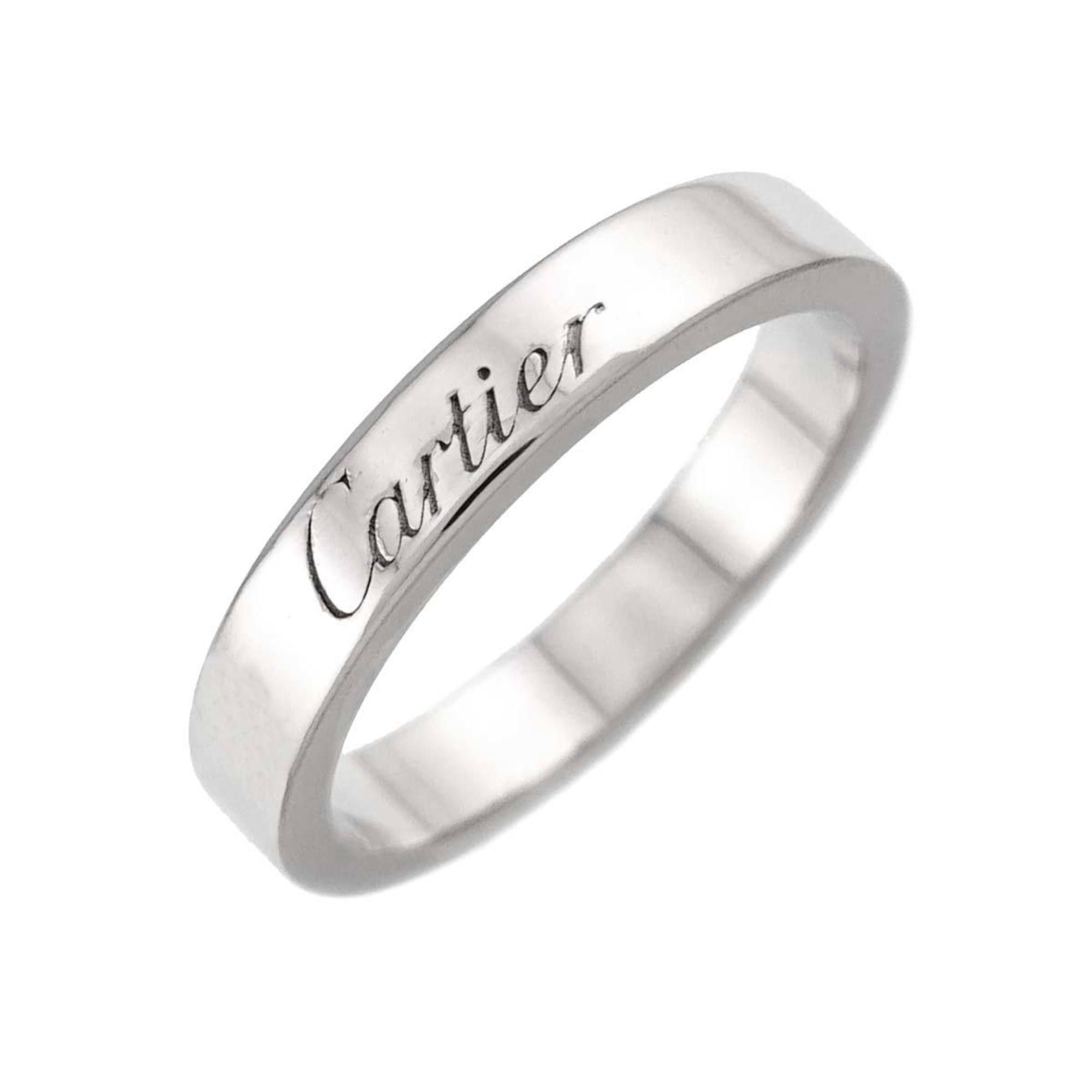 Cartier C de Ring #47, 3mm wide, platinum, engraved.