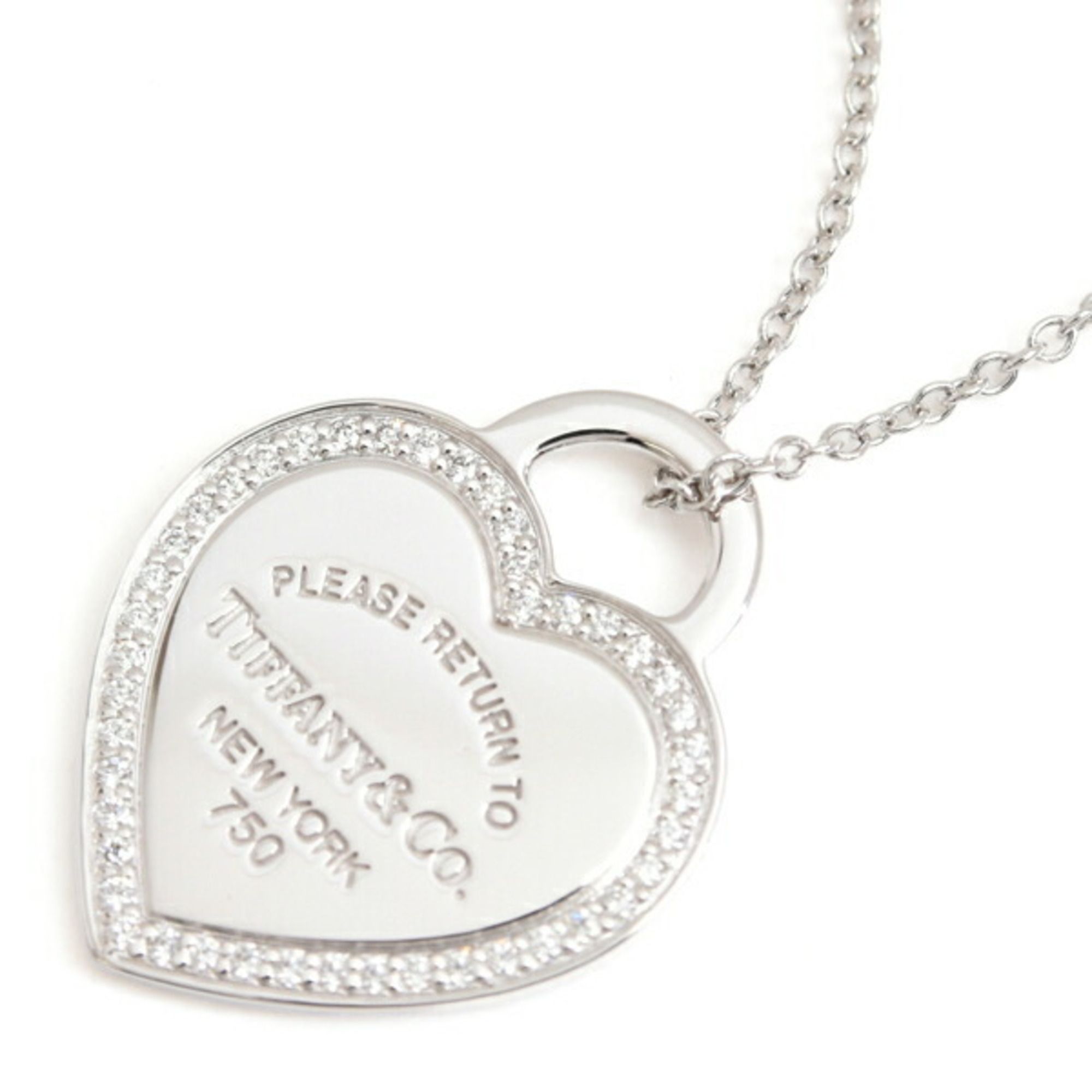 Tiffany Necklace for Women, Return to Heart Diamond in White Gold, TIFFANY 750WG