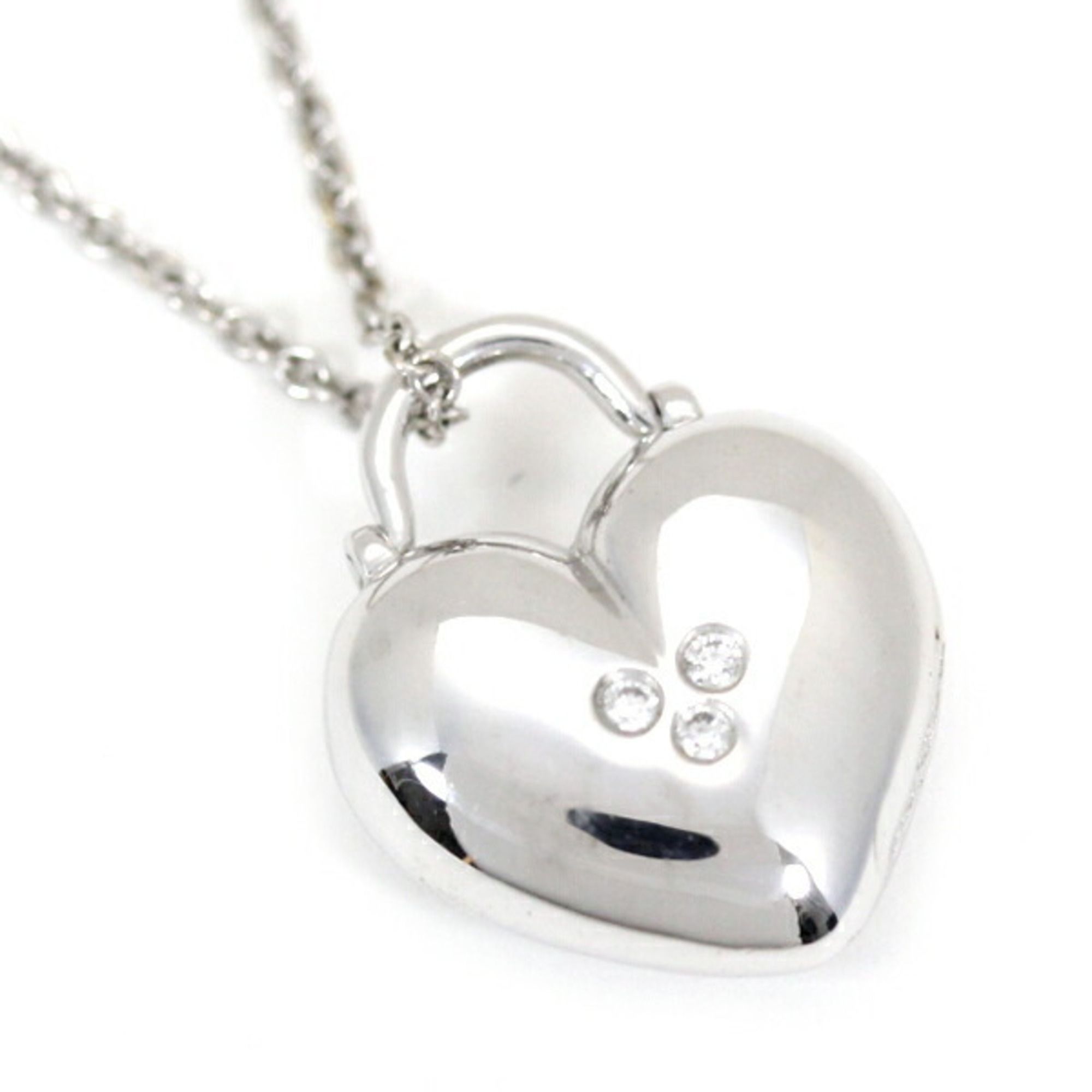 Tiffany Necklace Sentimental Heart 3P Diamond K18 WG 750 Pendant White Gold Women's TIFFANY & Co. Z2