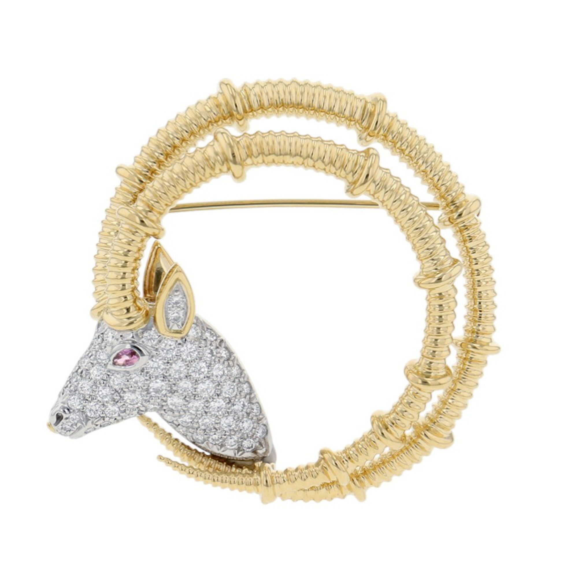 Tiffany & Co. Jean Schlumberger Ibex Brooch with Diamonds and Pink Sapphires (0.87ct total), Item No