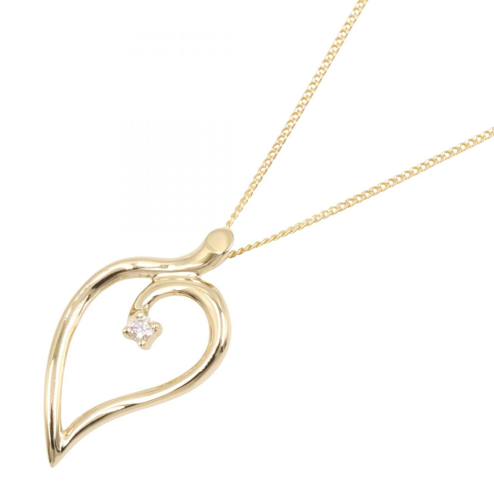 Tiffany & Co. Leaf Heart 1PD Necklace, 18K Yellow Gold with Diamonds, Women's, and Clear