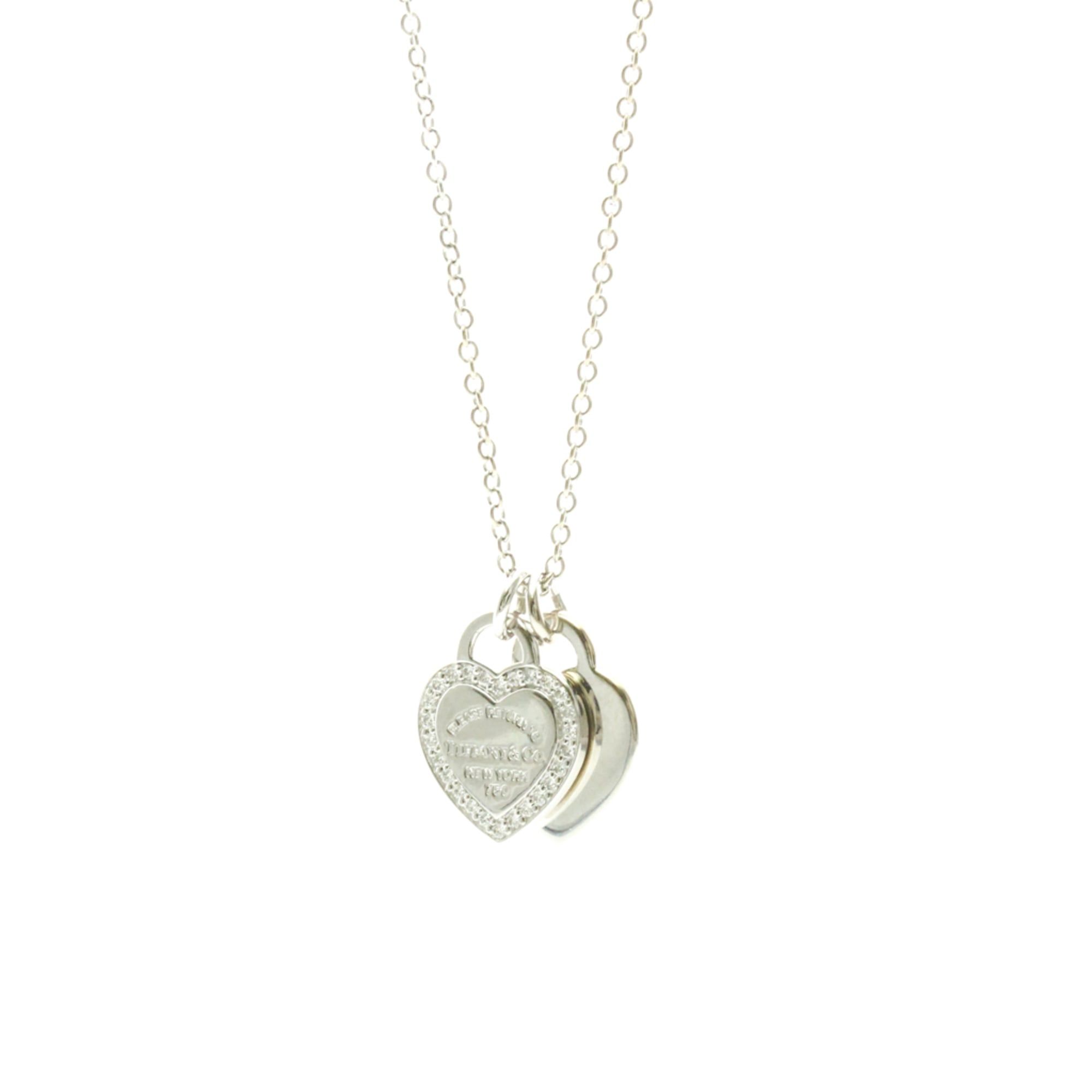 Tiffany Return To Tiffany Double Heart Tag Diamond Necklace White Gold (18K) Diamond Men,Women Fashi