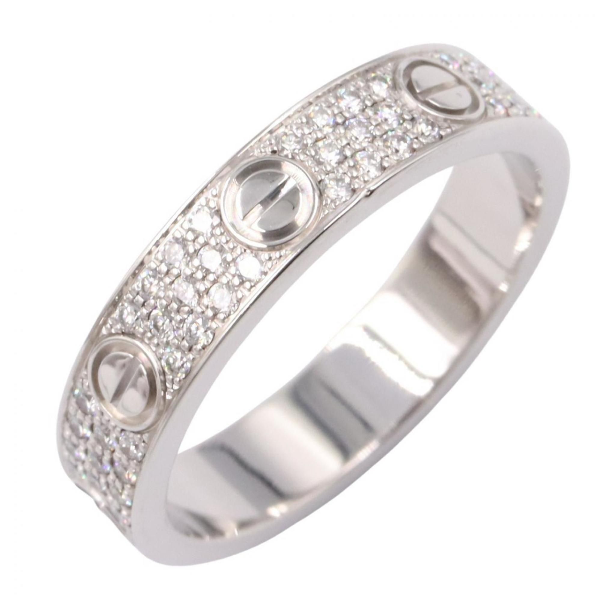 Cartier Mini Love Ring with Pavé Diamonds, 18K White Gold, and Women's, Silver Clear