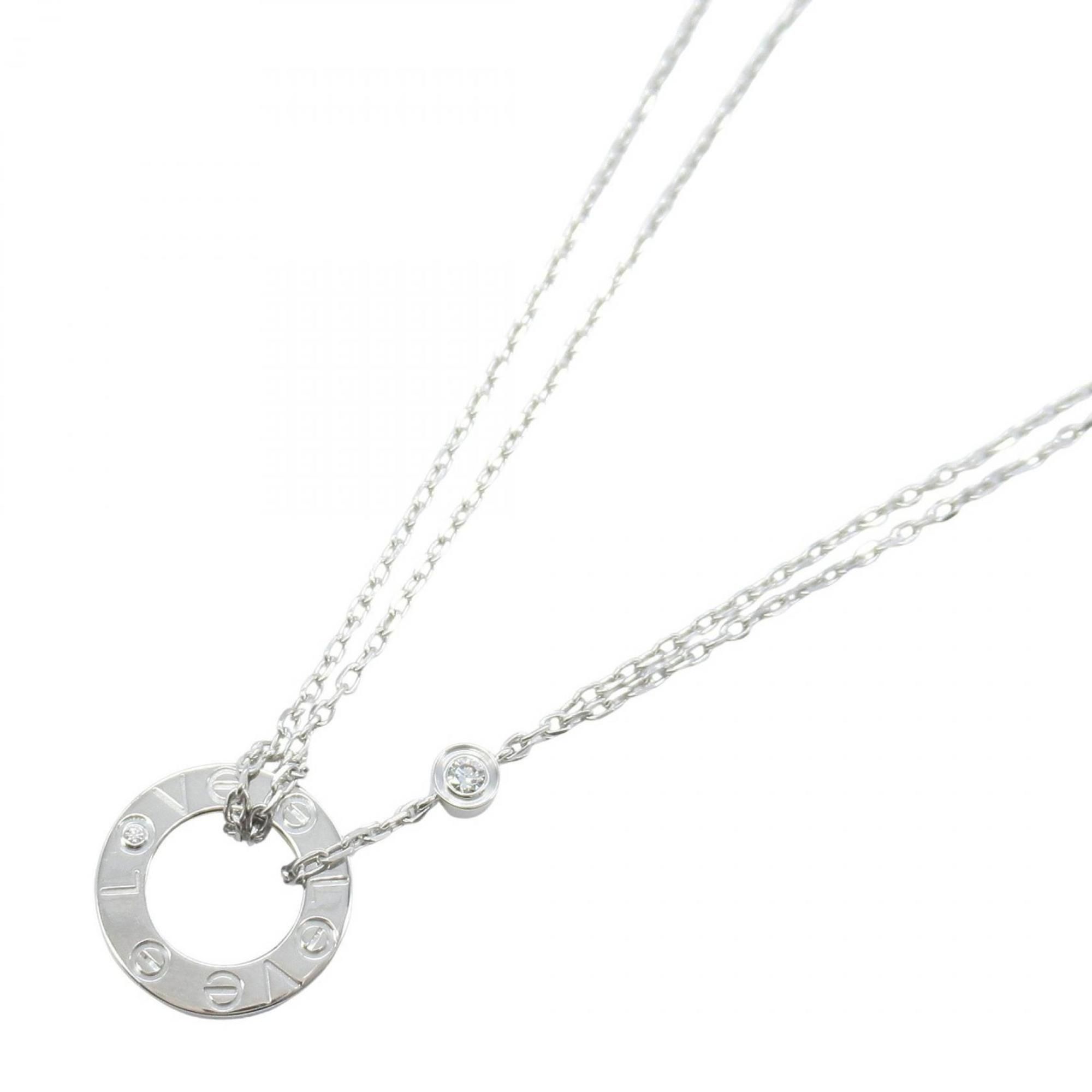 Cartier Love Circle 2PD Necklace in 18K White Gold with Diamonds, Silver and Clear, B7219400