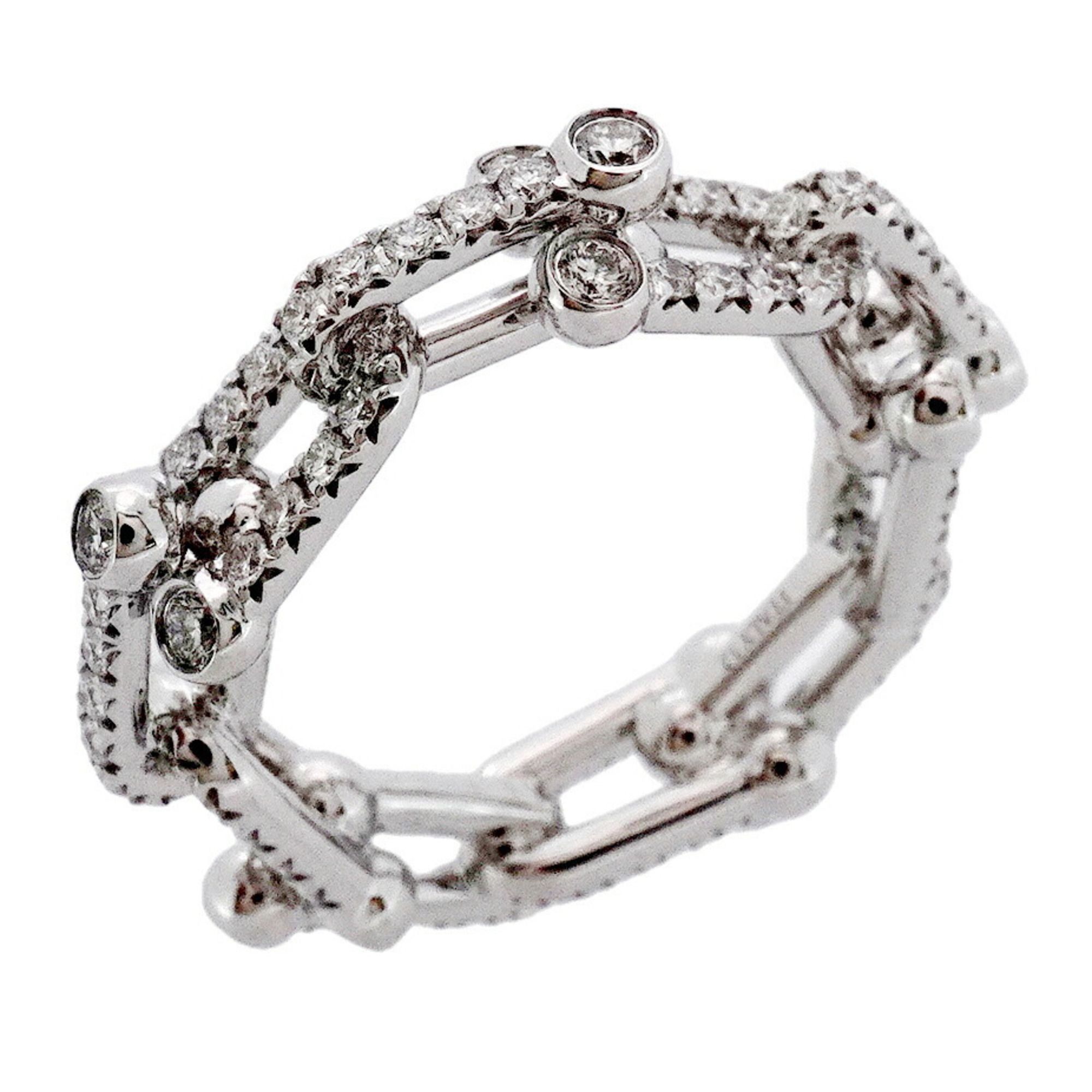 Tiffany Ring Hardware Small Link 18K White Gold with 1.32ct Diamond, Size 9, Women's