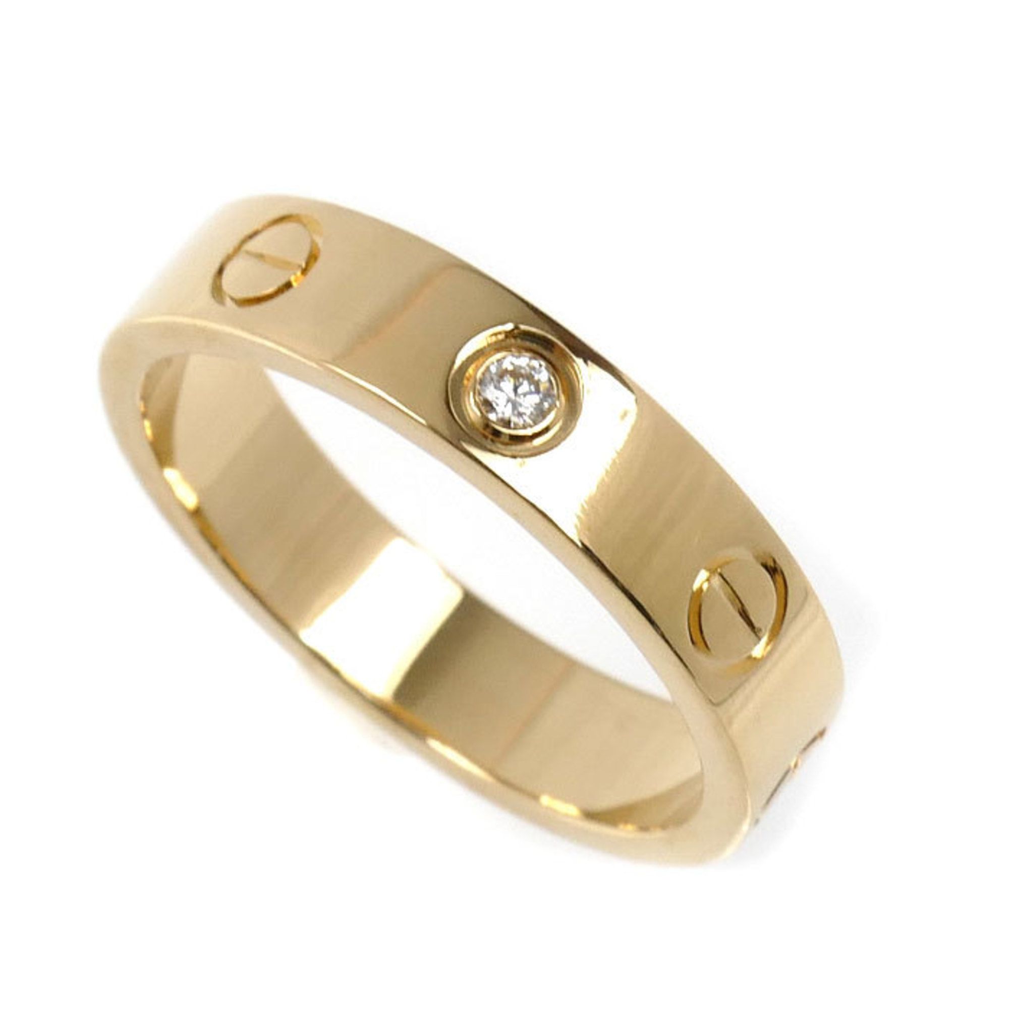 CARTIER 18KYG Yellow Gold Mini Love 1PD Ring B4056150 with 50 Diamonds, 4.3g, Women's