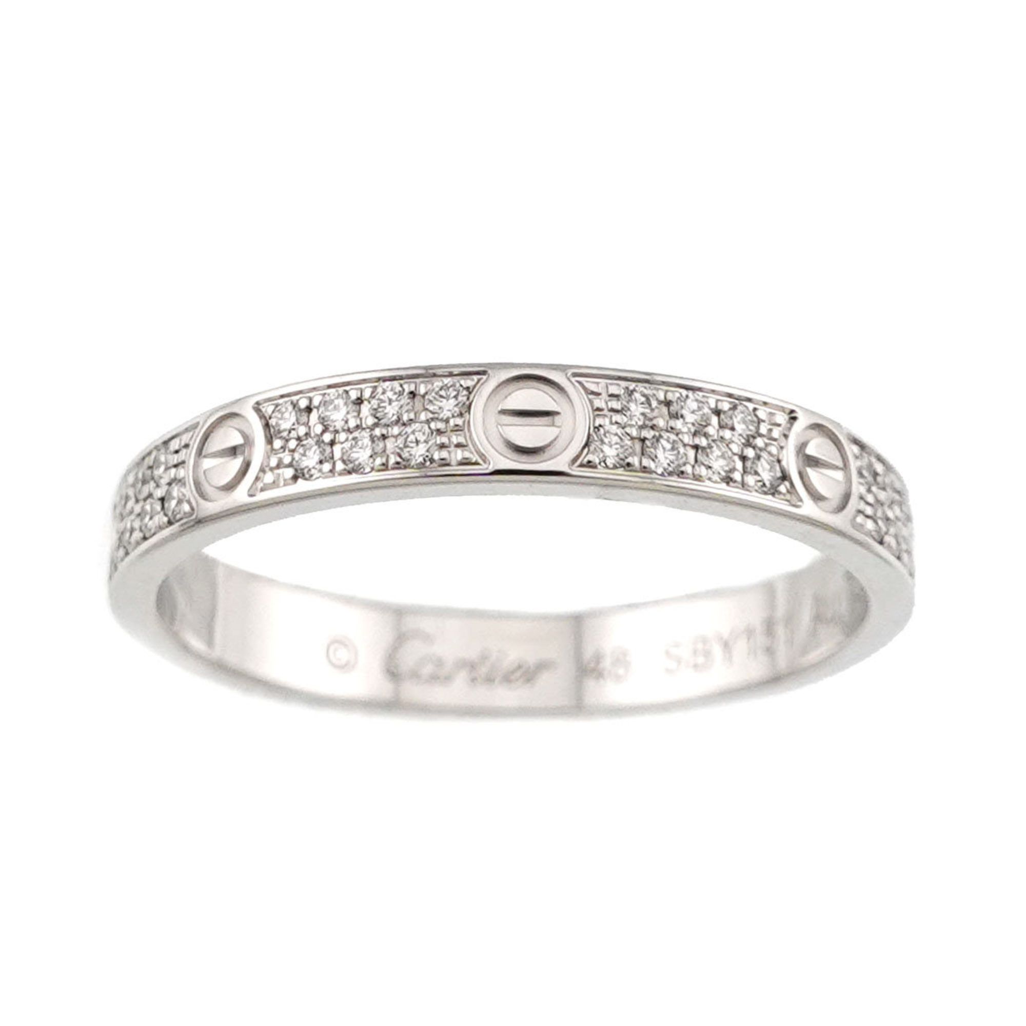 Cartier Mini Love Ring, Full Pavé Diamonds, Mini, #48, 18K White Gold, 750