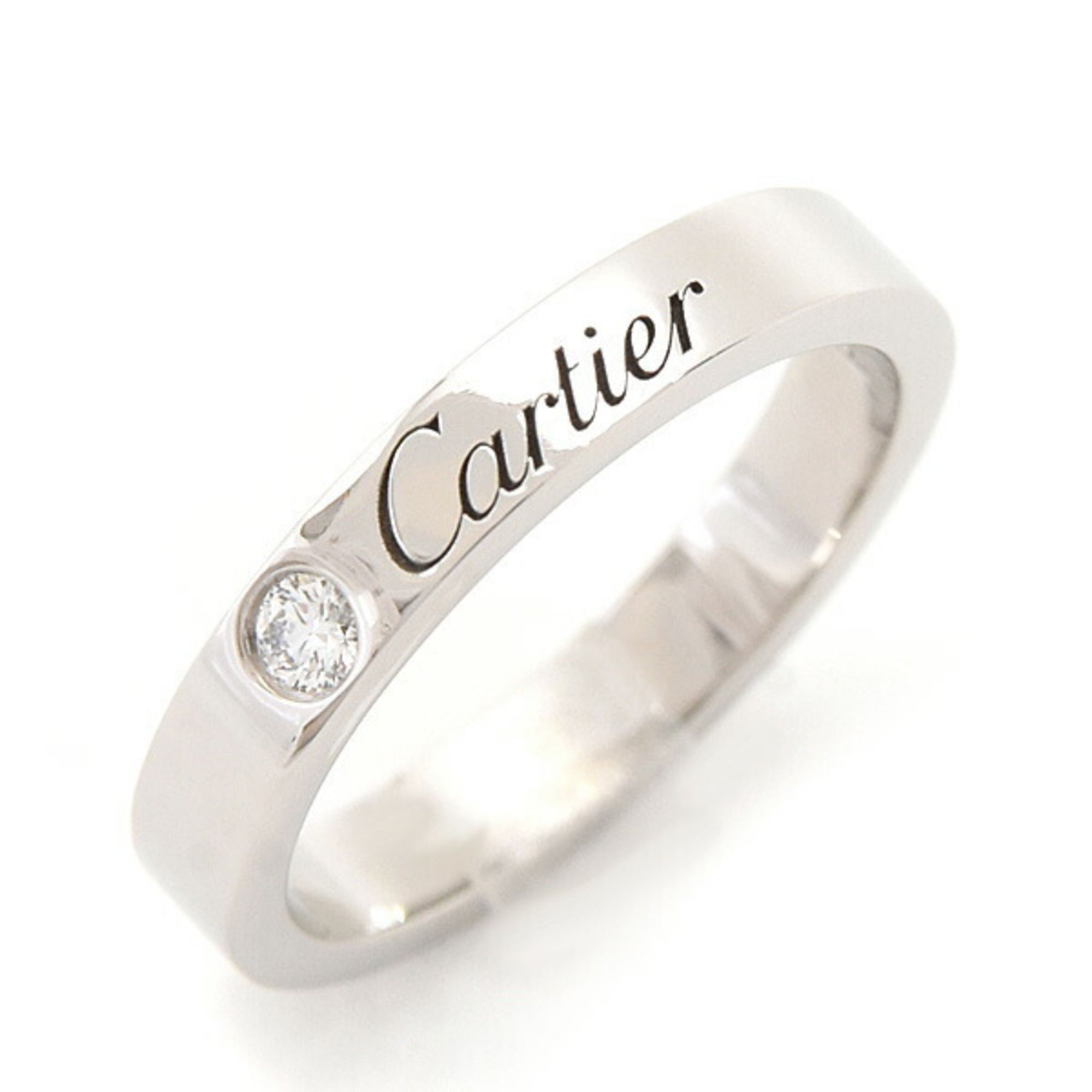Cartier C de Women's Wedding Ring with Single Diamond, Size 46/6, Platinum PT950