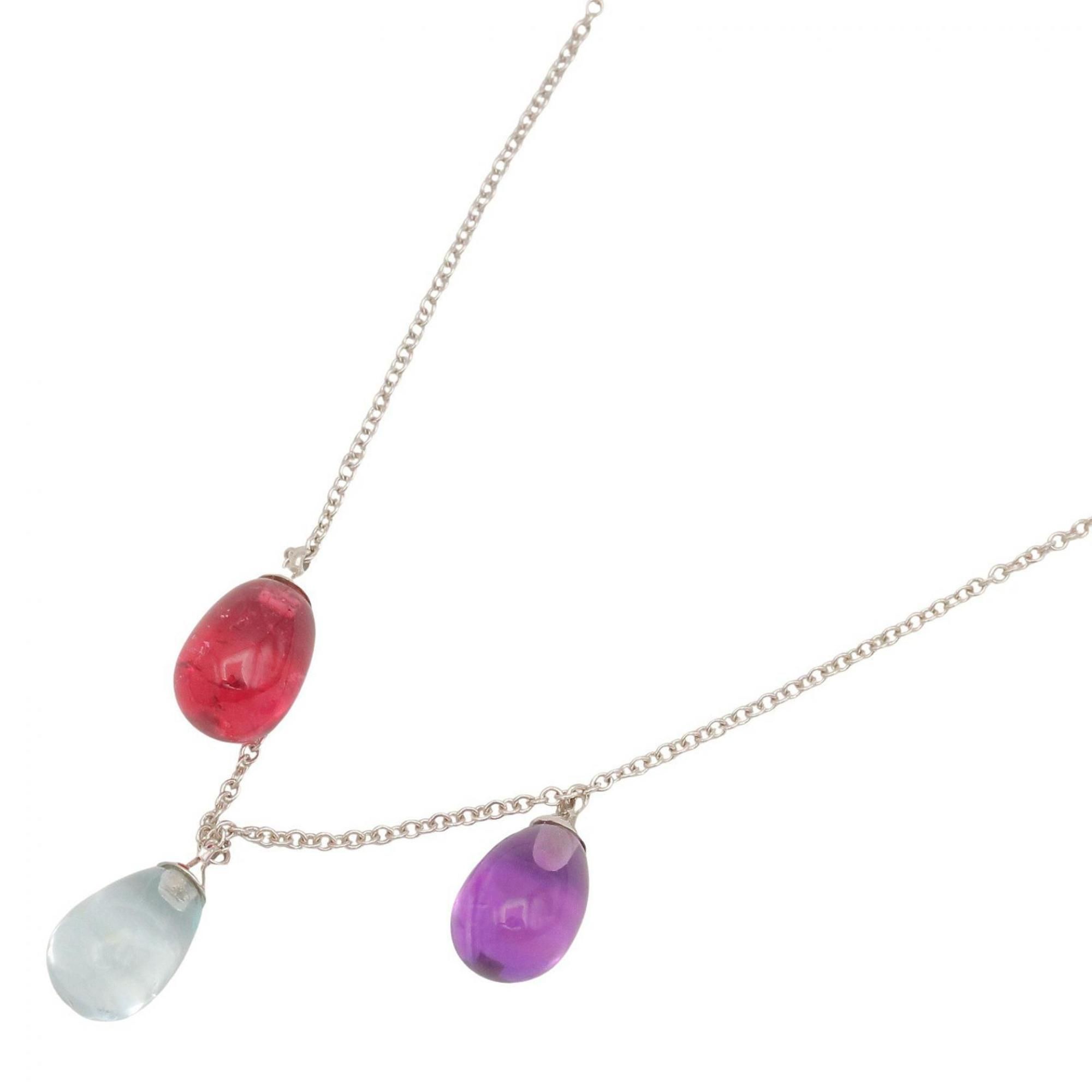 Tiffany & Co. Amethyst, Aquamarine, Tourmaline Rainbow Drop Necklace in 18K White Gold. Available Si