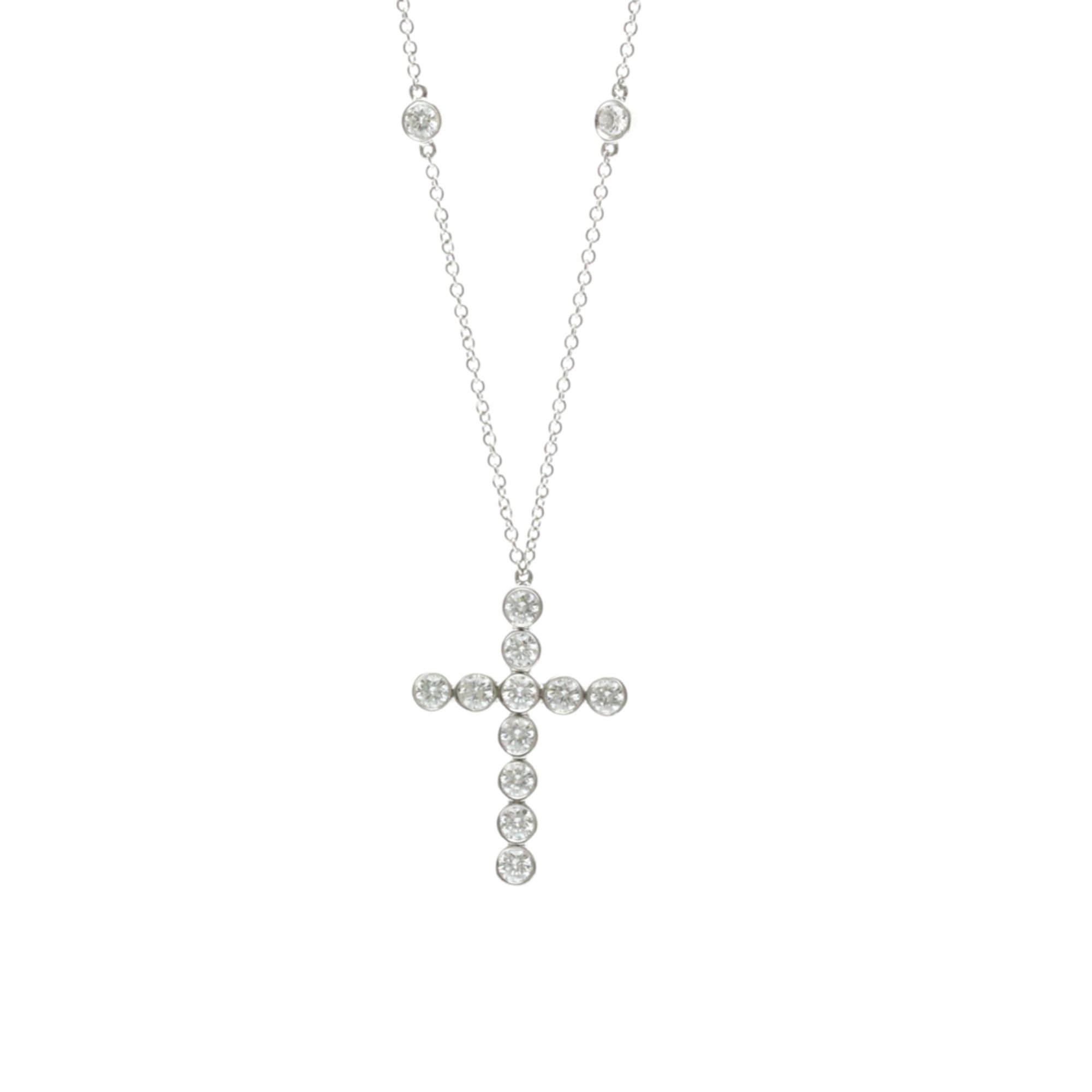 Tiffany Jazz Cross Diamond Necklace Platinum Diamond Men,Women Fashion Pendant Necklace (Silver)