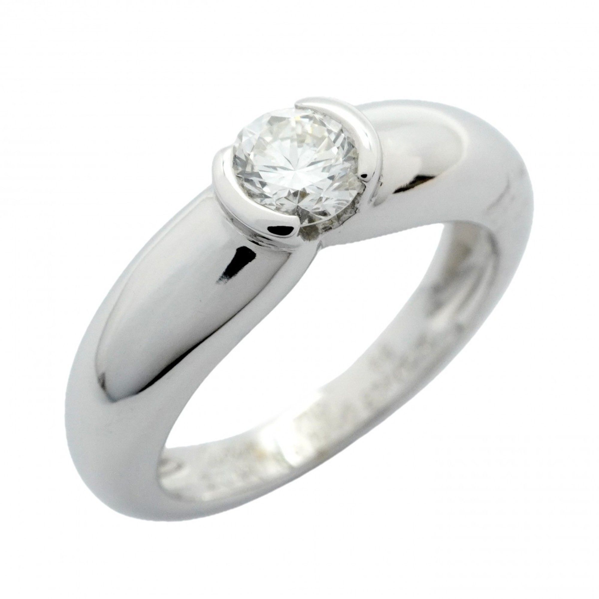 Cartier Solitaire C de Cuff 1PD Ring, 18K White Gold with 0.30ct Diamond, #48, Women's