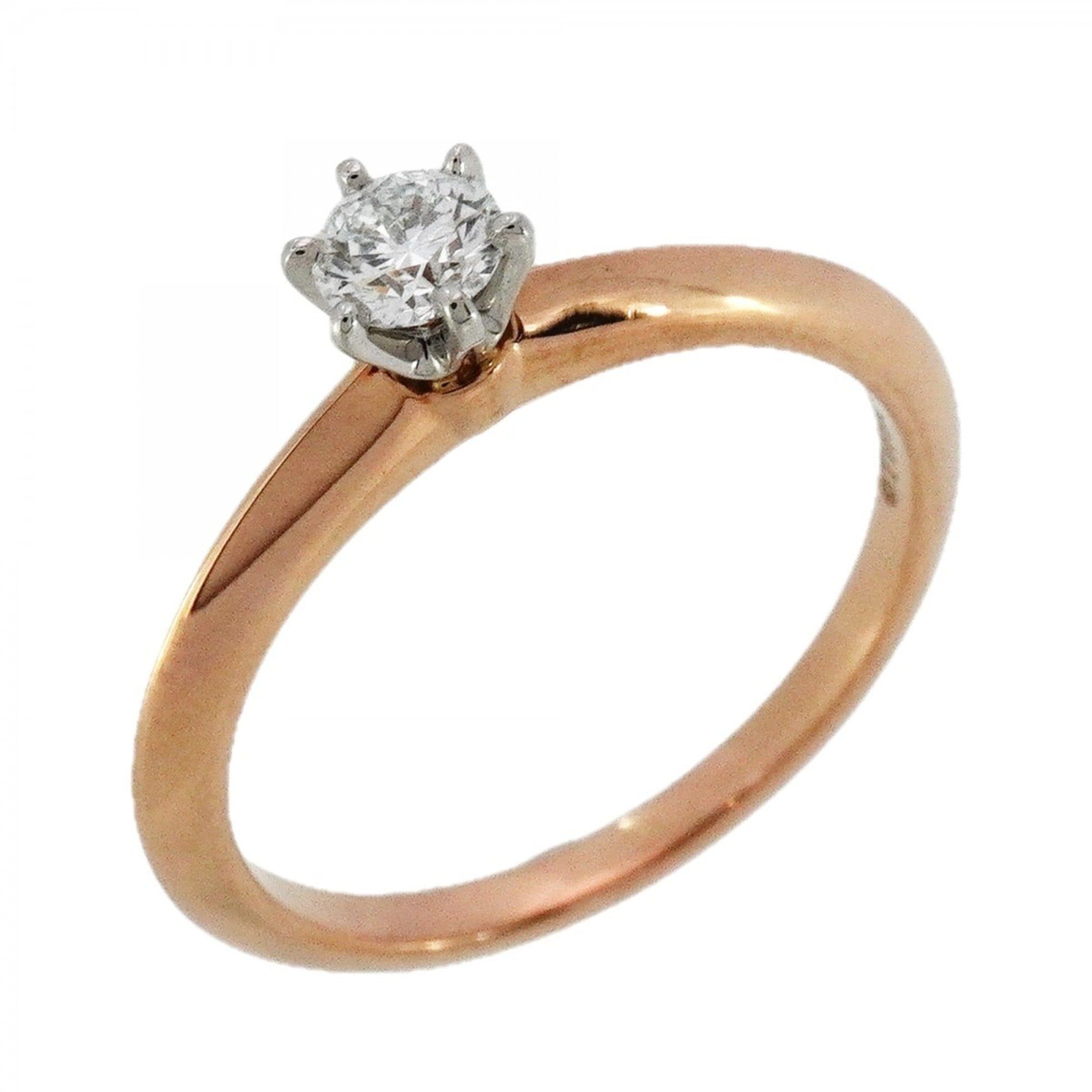 Tiffany Solitaire Ring, 1PD, 18KPG Pink Gold, Pt950 Platinum, 0.21ct Diamond, Size 11, Women's