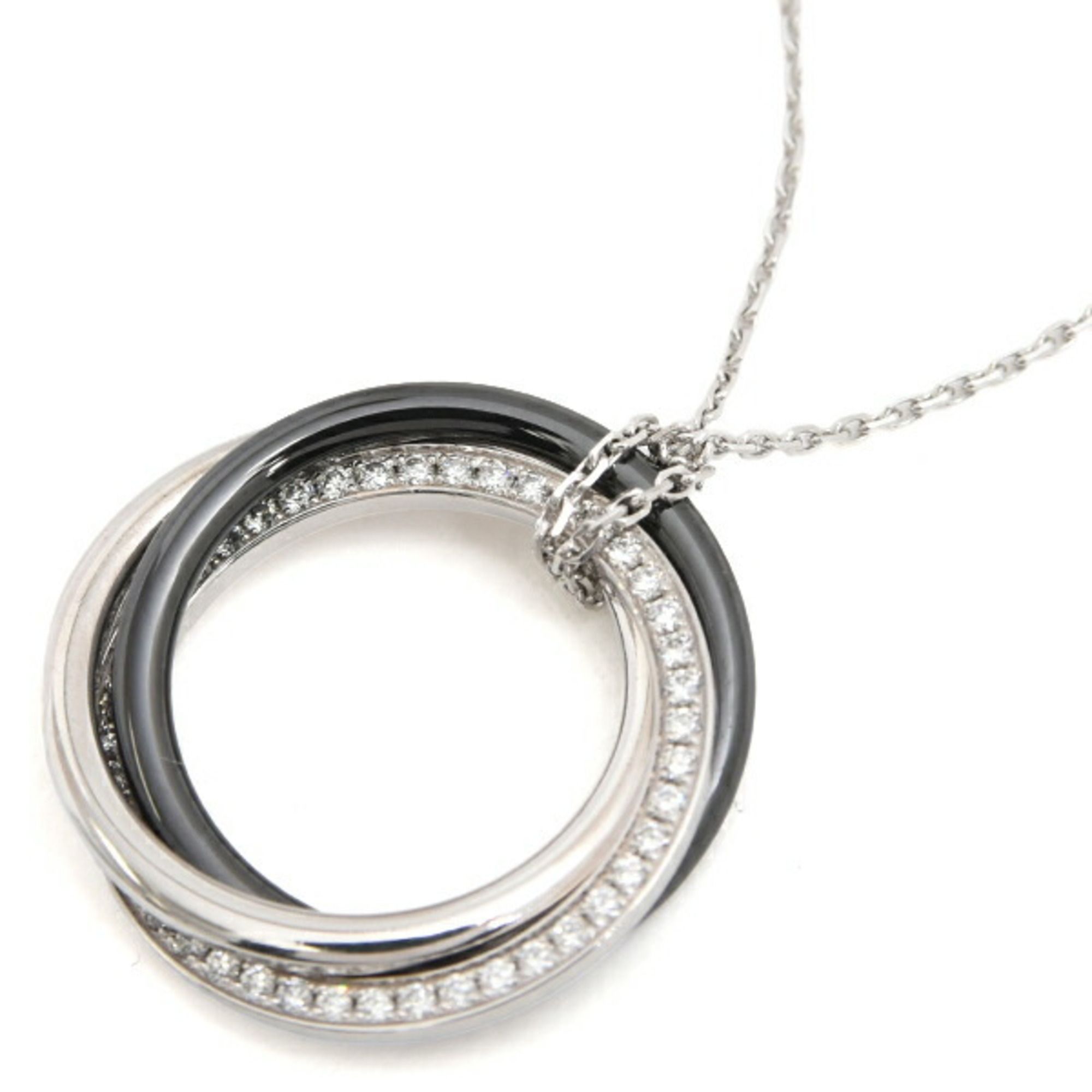 Cartier Trinity Diamond Necklace for Women, White Gold and Ceramic, 750WG x CE