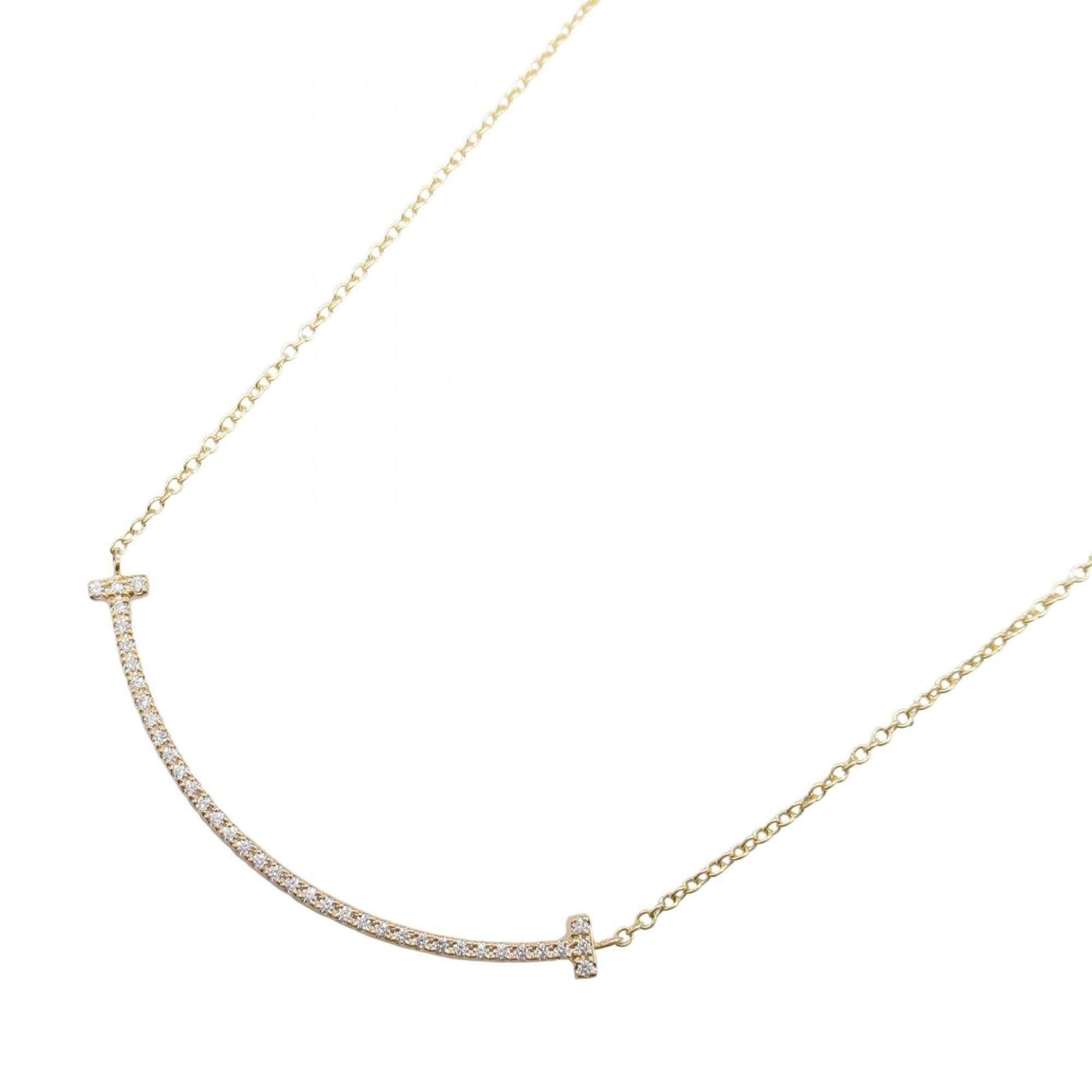 Tiffany & Co. T Smile Small Diamond Necklace, 18K Pink Gold (Pink Gold), Diamond, Women's, Gold, Cle