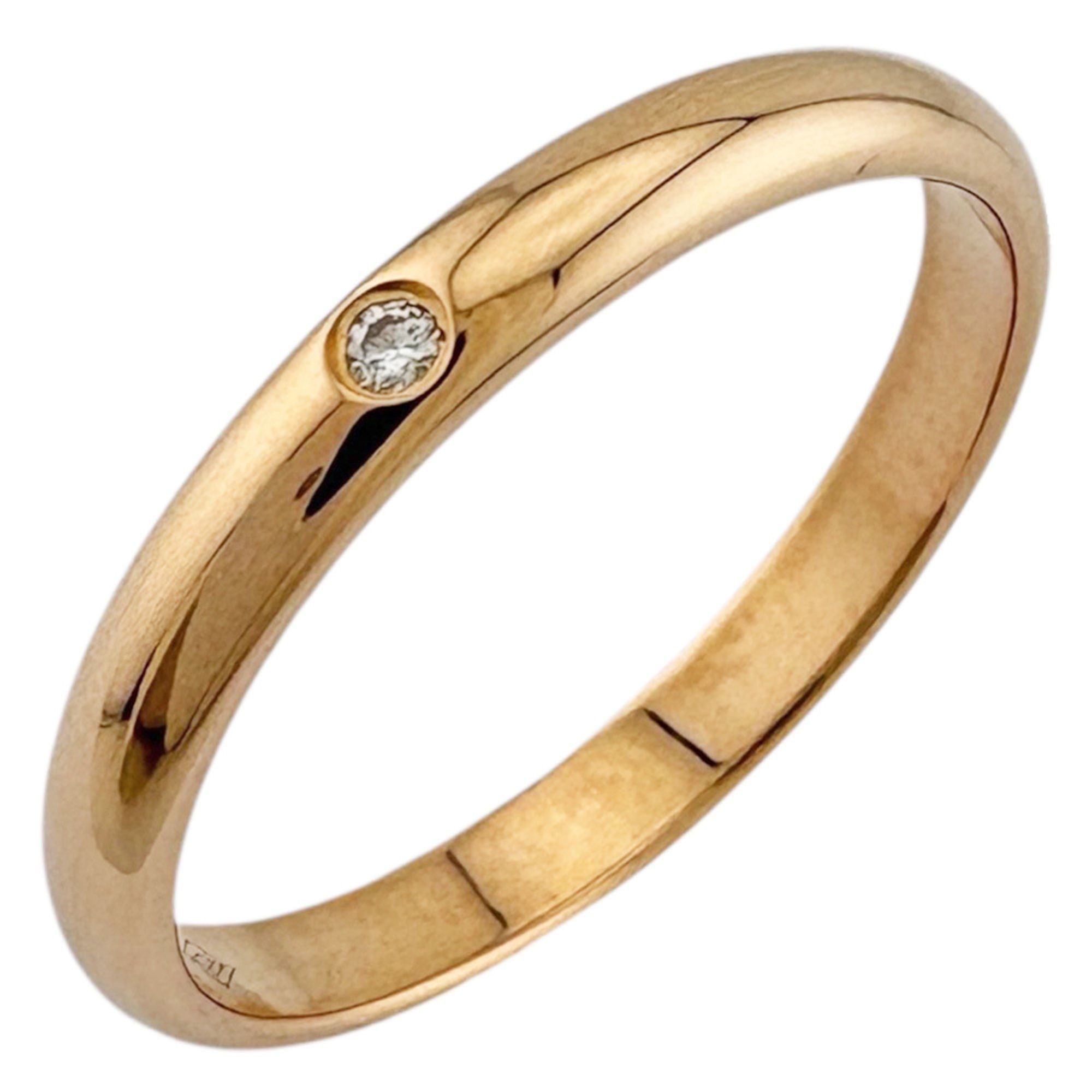 Cartier wedding band ring, 18k gold, diamond, women's, pre-owned, with one diamond.